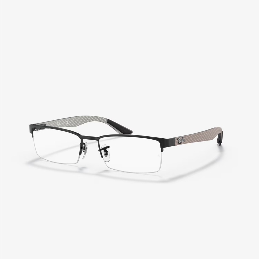 Ray-Ban Black and Silver Semi-Rimless Glasses with Case and Cloth